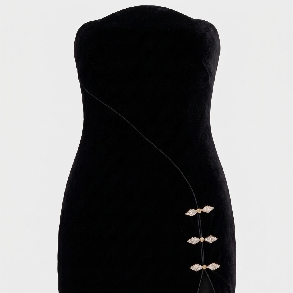 Super Flea Market+Saloni _ Victoria Tang+Black velvet strapless maxi dress+Saffron Vadher1